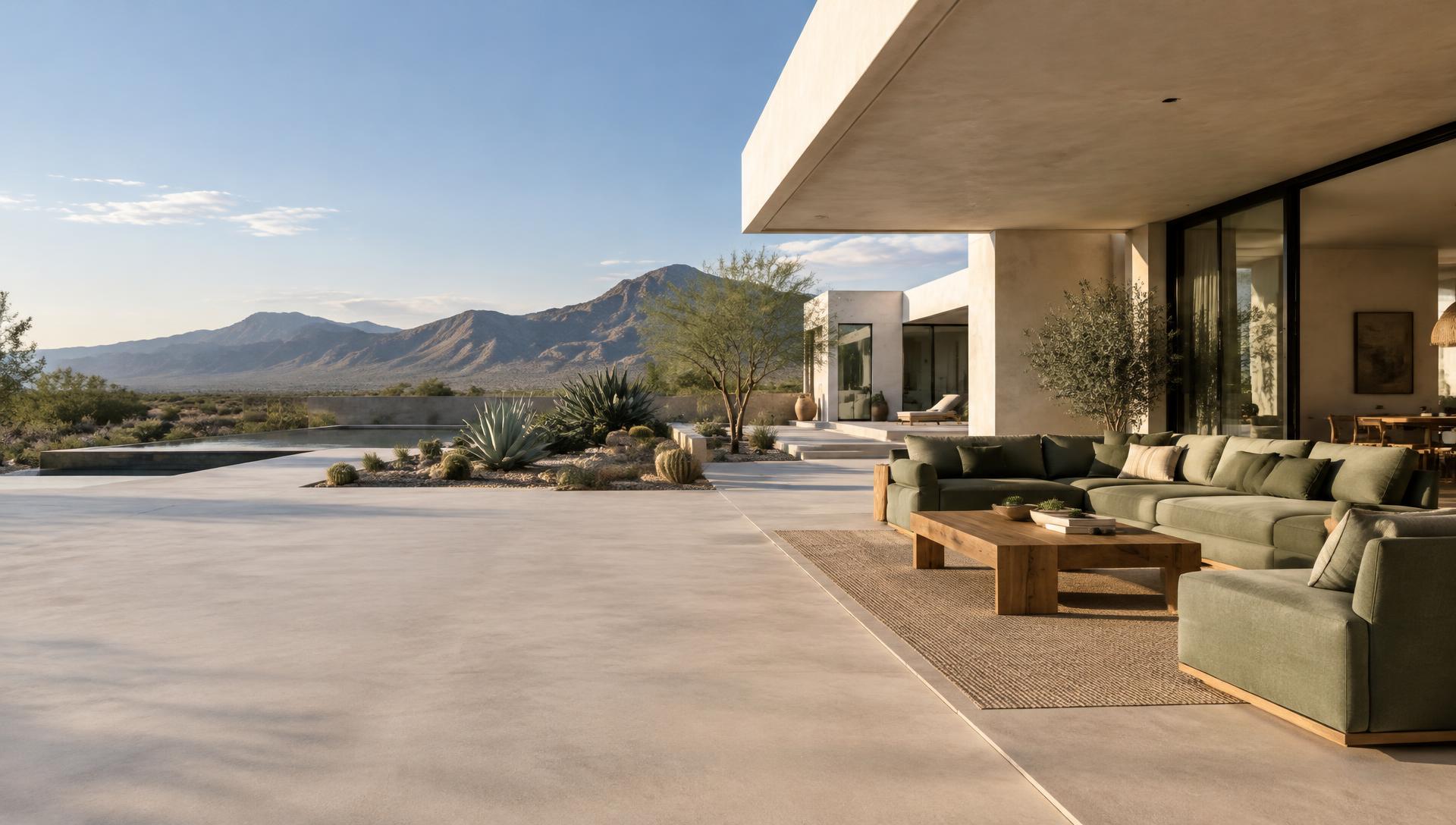 Terraza contemporánea abierta al paisaje del norte de México